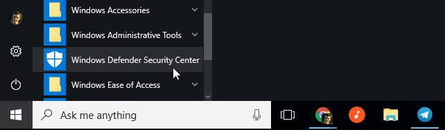 بخش Windows Defender Security Center در ویندوز